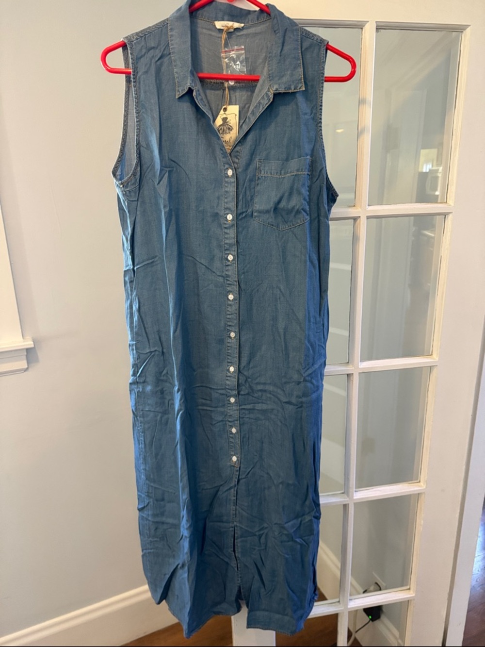 NWT! Easel Sleeveless Chambray Button-Up Shirt Dress Size L